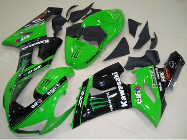Affordable 2005-2006 Kawasaki ZX6R Motorcycle Fairings - Green Glossy Black Elf Monster Australia