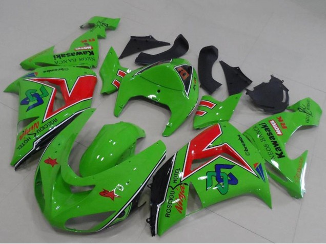 2005-2006 Kawasaki ZX6R Motorcycle Fairings - Green Red Black ENEOS Banca Australia