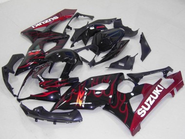Affordable 2005-2006 Suzuki GSXR 1000 Motorcycle Fairings - Glossy Black Red Flame Australia