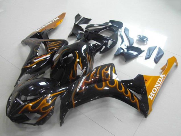 2006-2007 Honda CBR1000RR Motorcycle Fairings - Glossy Black Gold Flame Australia