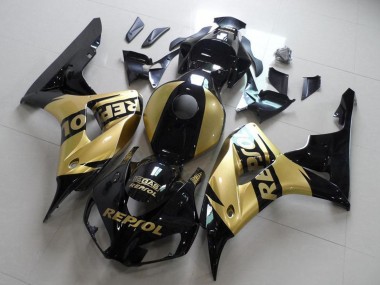Affordable 2006-2007 Honda CBR1000RR Motorcycle Fairings - Glossy Black Gold Repsol Australia