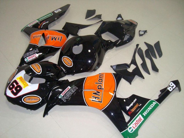 2006-2007 Honda CBR1000RR Motorcycle Fairings - Glossy Black Orange Green Hm Plant Racing 69 Australia
