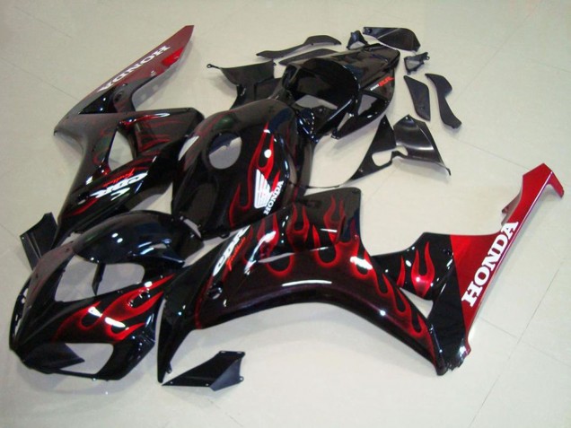 2006-2007 Honda CBR1000RR Motorcycle Fairing Kits - Glossy Black Red Flame Australia