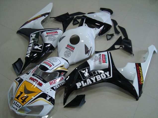 2006-2007 Honda CBR1000RR Motorcycle Fairings - White Yellow Glossy Black Denso Playboy 14 Australia