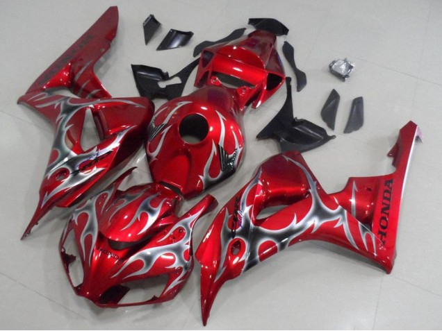 2006-2007 Honda CBR1000RR Motorcycle Fairings - Red Black Silver Flame Australia