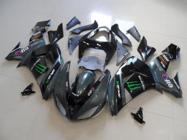 Affordable 2006-2007 Kawasaki ZX10R Motorcycle Fairings - Glossy Black Matte Black Green Elf Touch4 Monster Energy Australia
