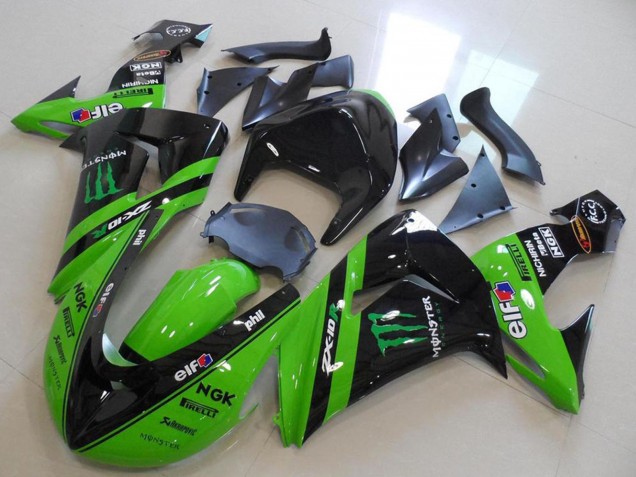 2006-2007 Kawasaki ZX10R Motorcycle Fairings - Green Glossy Black Monster Racing Australia