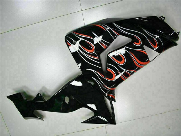 2006-2007 Kawasaki ZX10R Motorcycle Fairing Kits - Glossy Black Red Flame Australia