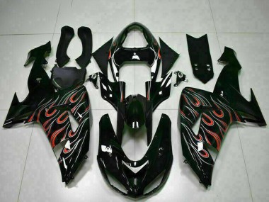 Affordable 2006-2007 Kawasaki ZX10R Motorcycle Fairing Kits - Glossy Black Red Flame Australia