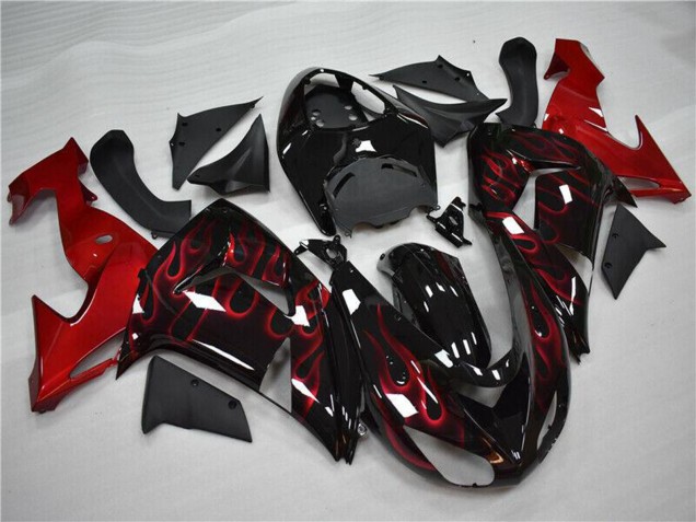 2006-2007 Kawasaki ZX10R Motorcycle Fairing - Glossy Black Red Flame Australia