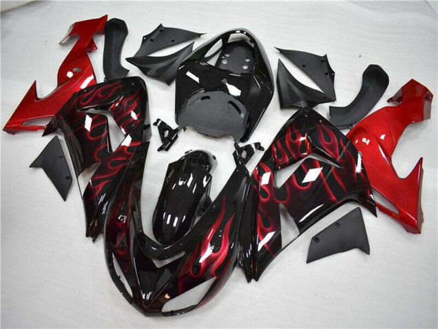 2006-2007 Kawasaki ZX10R Motorcycle Fairing - Glossy Black Red Flame Australia