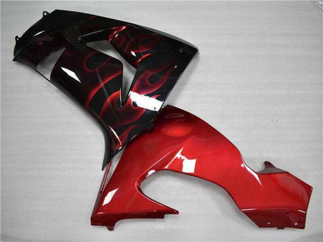 2006-2007 Kawasaki ZX10R Motorcycle Fairing - Glossy Black Red Flame Australia