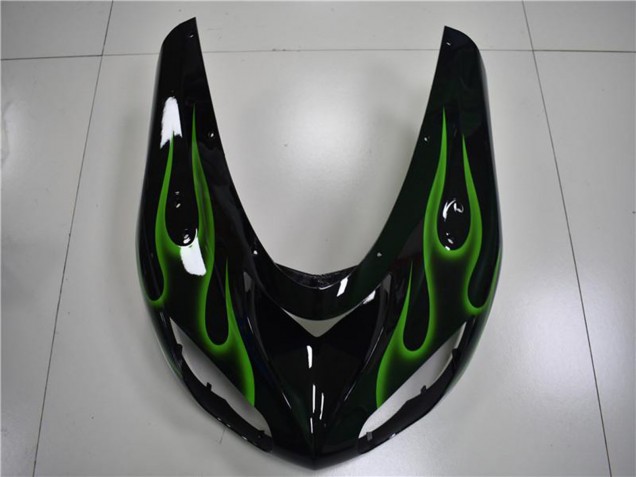 2006-2007 Kawasaki ZX10R Motorcycle Fairings - Glossy Black Green Flame Australia