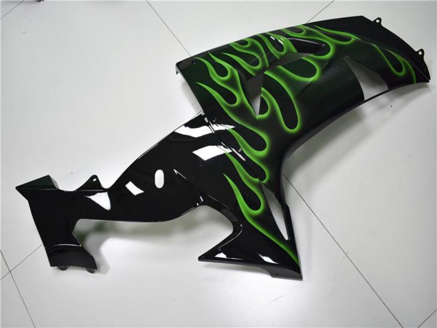 2006-2007 Kawasaki ZX10R Motorcycle Fairings - Glossy Black Green Flame Australia