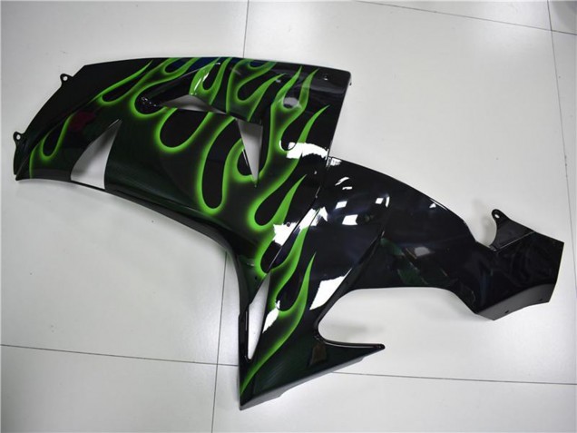 2006-2007 Kawasaki ZX10R Motorcycle Fairings - Glossy Black Green Flame Australia