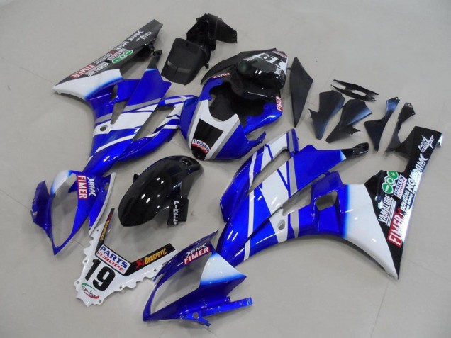 2006-2007 Yamaha YZF R6 Motorcycle Fairings - White Blue Glossy Black Fimer Yamalube Australia