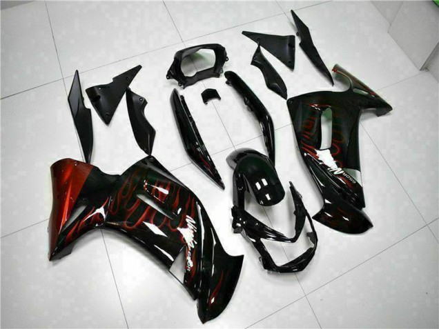 2006-2008 Kawasaki EX650 Motorcycle Fairings - Glossy Black Red Flame Australia