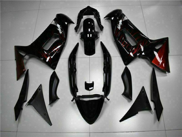 2006-2008 Kawasaki EX650 Motorcycle Fairings - Glossy Black Red Flame Australia