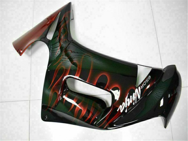 2006-2008 Kawasaki EX650 Motorcycle Fairings - Glossy Black Red Flame Australia