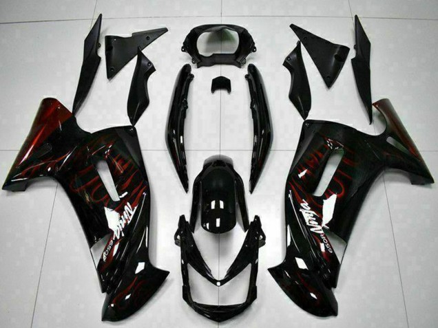 2006-2008 Kawasaki EX650 Motorcycle Fairings - Glossy Black Red Flame Australia