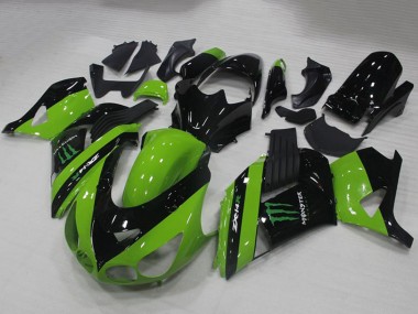 Affordable 2006-2011 Kawasaki ZX14R ZZR1400 Motorcycle Fairings - Green Glossy Black Monster Australia