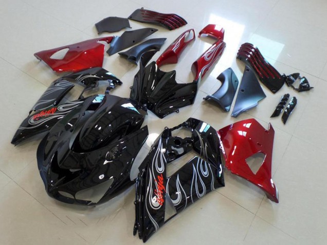 2006-2011 Kawasaki ZX14R ZZR1400 Motorcycle Fairings - Red Glossy Black Silver Flame Australia