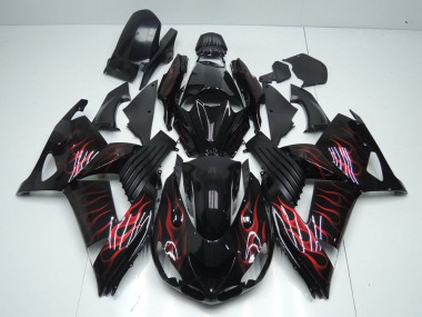 Affordable 2006-2011 Kawasaki ZX14R ZZR1400 Motorcycle Fairings - Glossy Black Red Flame Australia