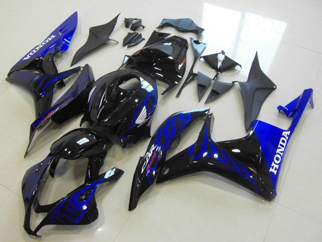 2007-2008 Honda CBR600RR Motorcycle Fairings - Glossy Black Blue Flame Australia
