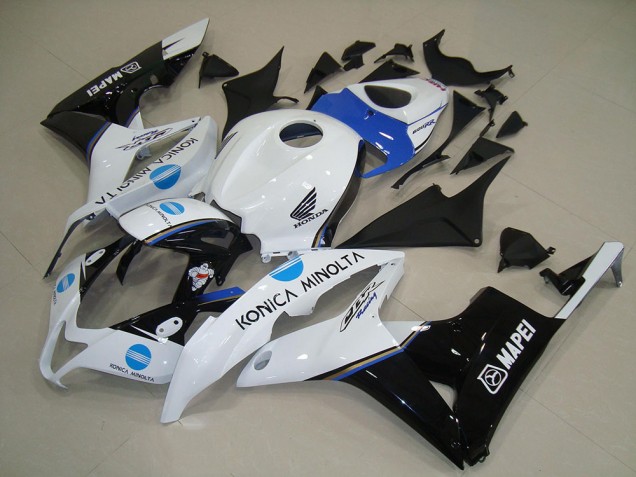 2007-2008 Honda CBR600RR Motorcycle Fairings - White Blue Glossy Black Konica Minolta Australia