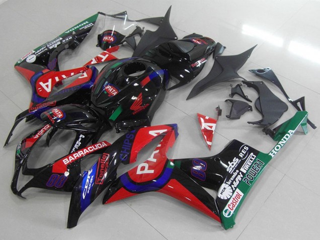 2007-2008 Honda CBR600RR Motorcycle Fairings - Glossy Black Red Blue Pata Australia