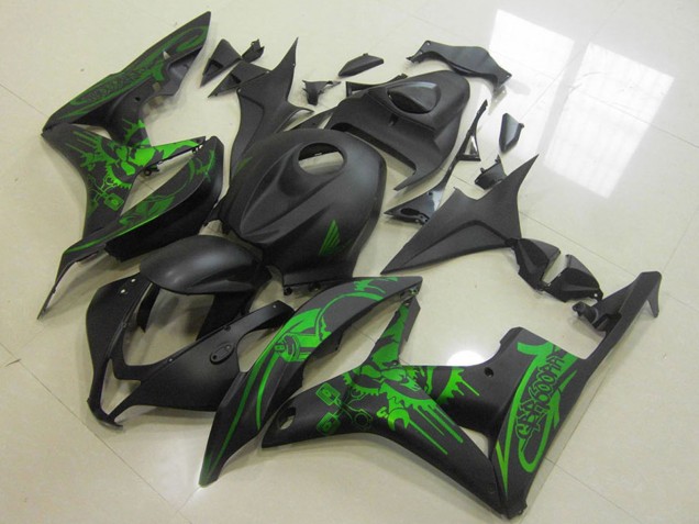 2007-2008 Honda CBR600RR Motorcycle Fairings - Green Matte Black Skull Australia