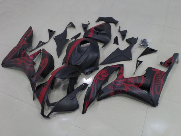 2007-2008 Honda CBR600RR Motorcycle Fairings - Matte Black Red Skull with Stripe Australia