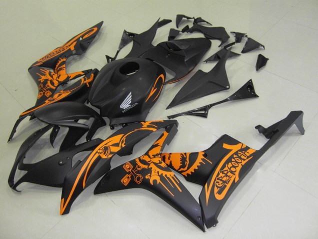 2007-2008 Honda CBR600RR Motorcycle Fairings - Matte Black Orange Skull Australia
