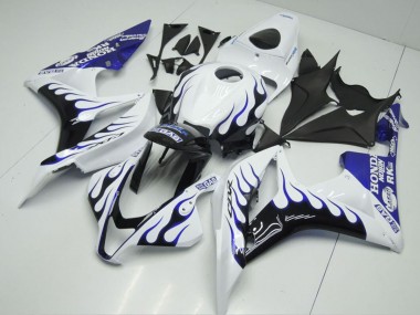 Affordable 2007-2008 Honda CBR600RR Motorcycle Fairings - White Blue Glossy Black Flame Australia