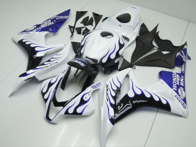 2007-2008 Honda CBR600RR Motorcycle Fairings - White Blue Glossy Black Flame Australia