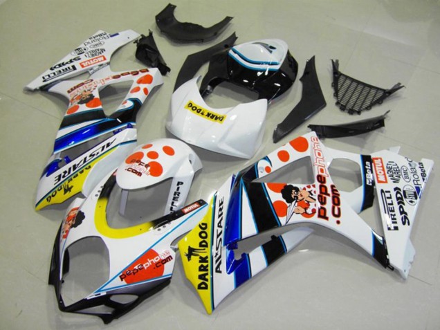2007-2008 Suzuki GSXR 1000 Motorcycle Fairings - White Red Yellow Blue Black Pepe Phone Australia