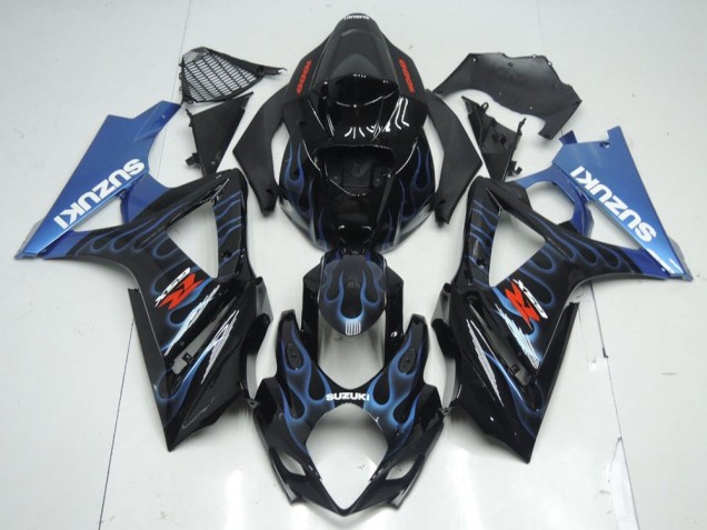 2007-2008 Suzuki GSXR 1000 Motorcycle Fairing Kits - Glossy Black Blue Flame Australia