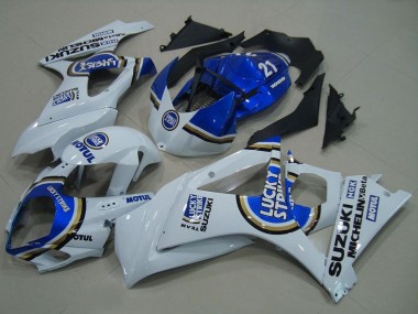 Affordable 2007-2008 Suzuki GSXR 1000 Motorcycle Fairings - White Blue Lucky Strike Australia