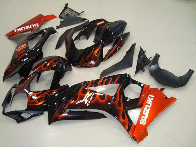 2007-2008 Suzuki GSXR 1000 Motorcycle Fairings - Glossy Black Orange Flame Australia