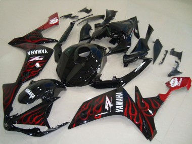 Affordable 2007-2008 Yamaha YZF R1 Motorcycle Fairings - Glossy Black Red Flame Australia
