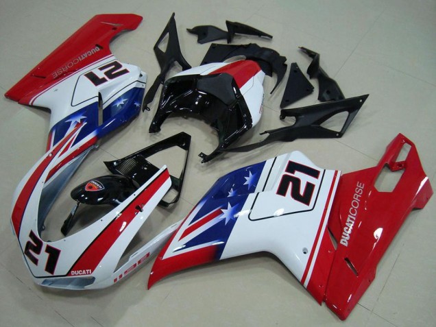 2007-2014 Ducati 1198 Motorcycle Fairings - White Red Blue Glossy Black 21 Australia
