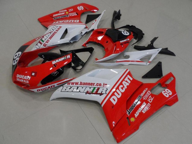2007-2014 Ducati 848 1098 1198 Motorcycle Fairings - White Red Glossy Black Banner 69 Australia