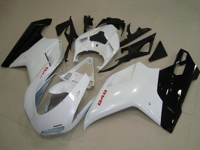 2007-2014 Ducati 848 Motorcycle Fairings - White Glossy Black Australia