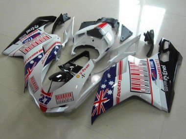 Affordable 2007-2014 Ducati 848 1098 1198 Motorcycle Fairings - White Blue Red Glossy Black American Flag Tim 27 Australia