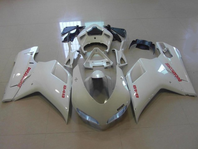 2007-2014 Ducati 848 Motorcycle Fairings - Glossy White Red Decals Australia