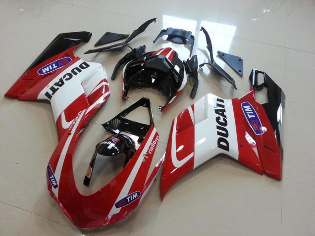 2007-2014 Ducati 848 1098 1198 Motorcycle Fairings - White Red Glossy Black Tim Australia