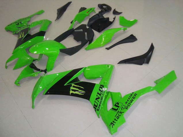 2008-2010 Kawasaki ZX10R Motorcycle Fairings - Green Black Monster Dunlop Australia