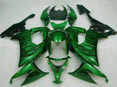 Affordable 2008-2010 Kawasaki ZX10R Motorcycle Fairings - Glossy Black Green Flame Australia