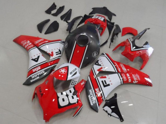 2008-2011 Honda CBR1000RR Motorcycle Fairings - White Red Matte Black Dunlop Fiamm 88 Australia