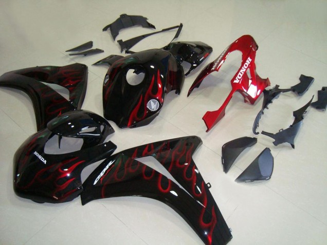 2008-2011 Honda CBR1000RR Motorcycle Fairings - Glossy Black Red Flame Racing Australia